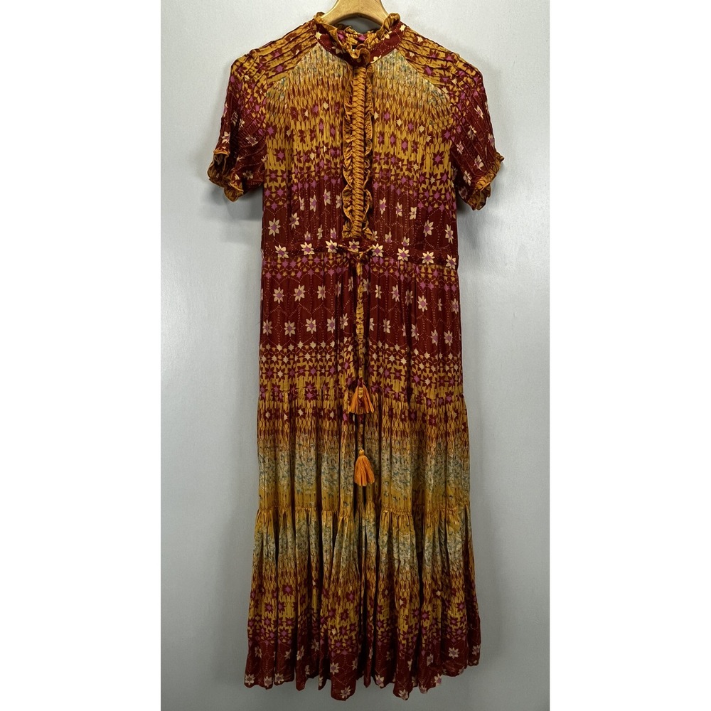 Free People Happy Feelings Midi Maxi Dress XS GUC Rare Golden Combo Peasant Boho